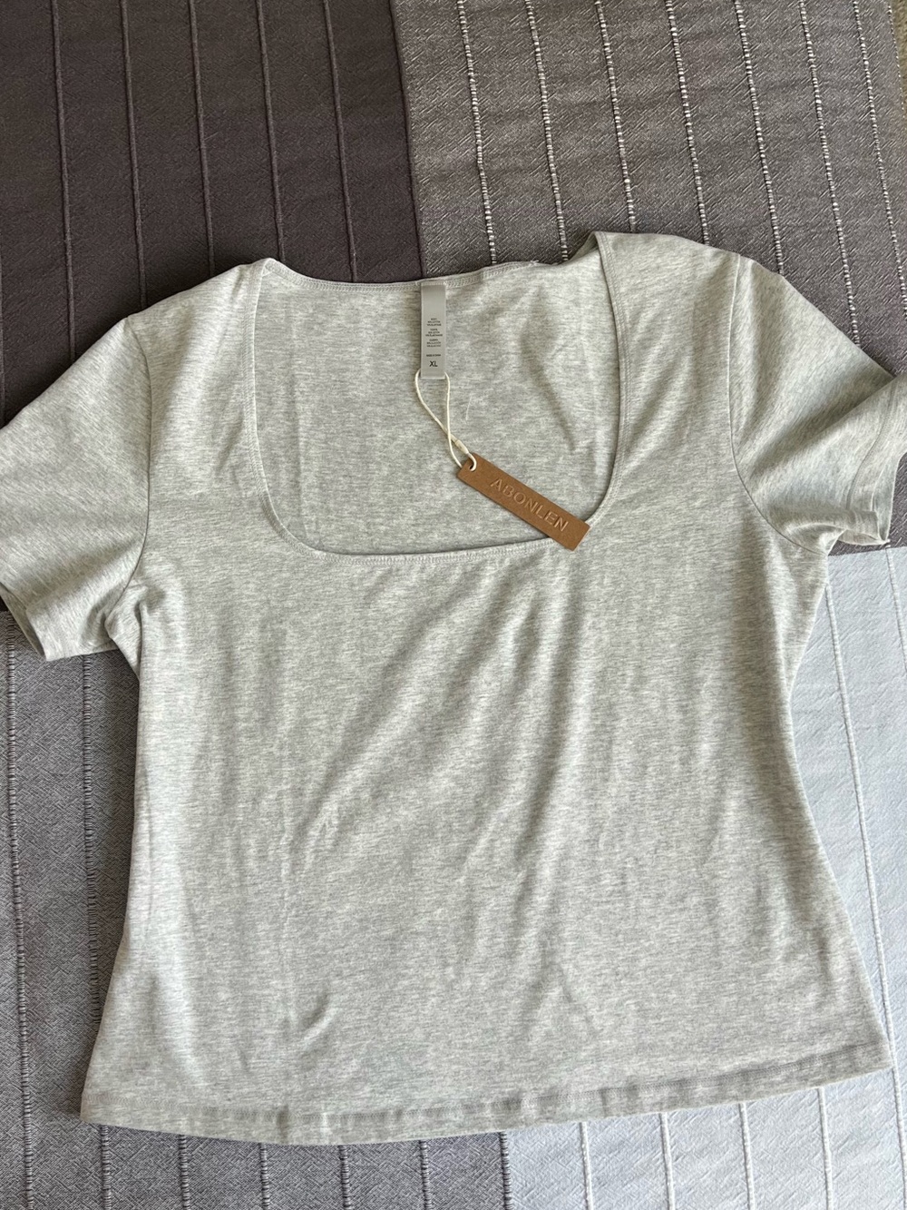 Women's Square Neck Short Sleeve Tee - Light Gray